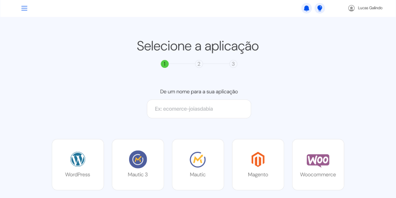 Jornada atual: selecione a aplicação