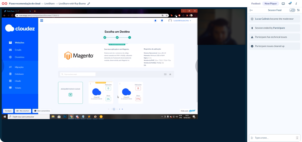 Teste de usabilidade, etapa 3: escolhendo o destino (cloud)