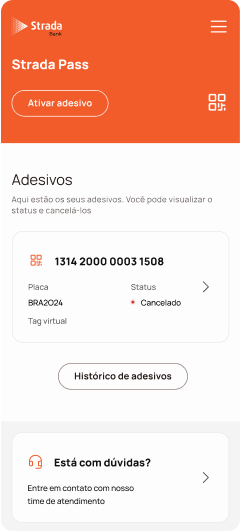 Strada Pass: adesivo cadastrado e status